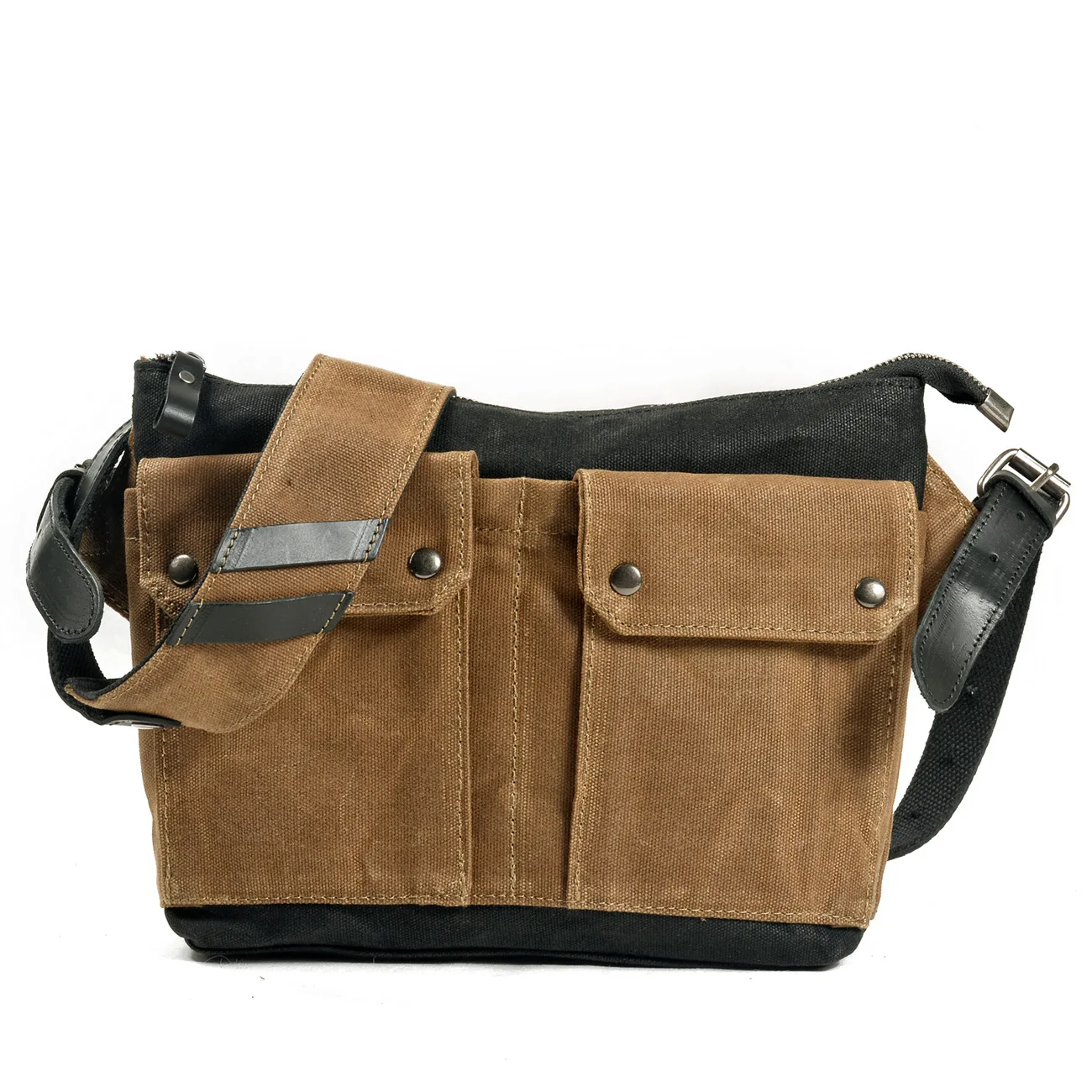 Retro oil wax canvas contrast color messenger bag men's and women's mini carry-on bag daily leisure outdoor riding bag