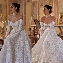 Magnificent A Line Wedding Dresses 3D-Flower Appliques Lace Backless Bridal Gown Sweep Train Vestidos De Novia Customized