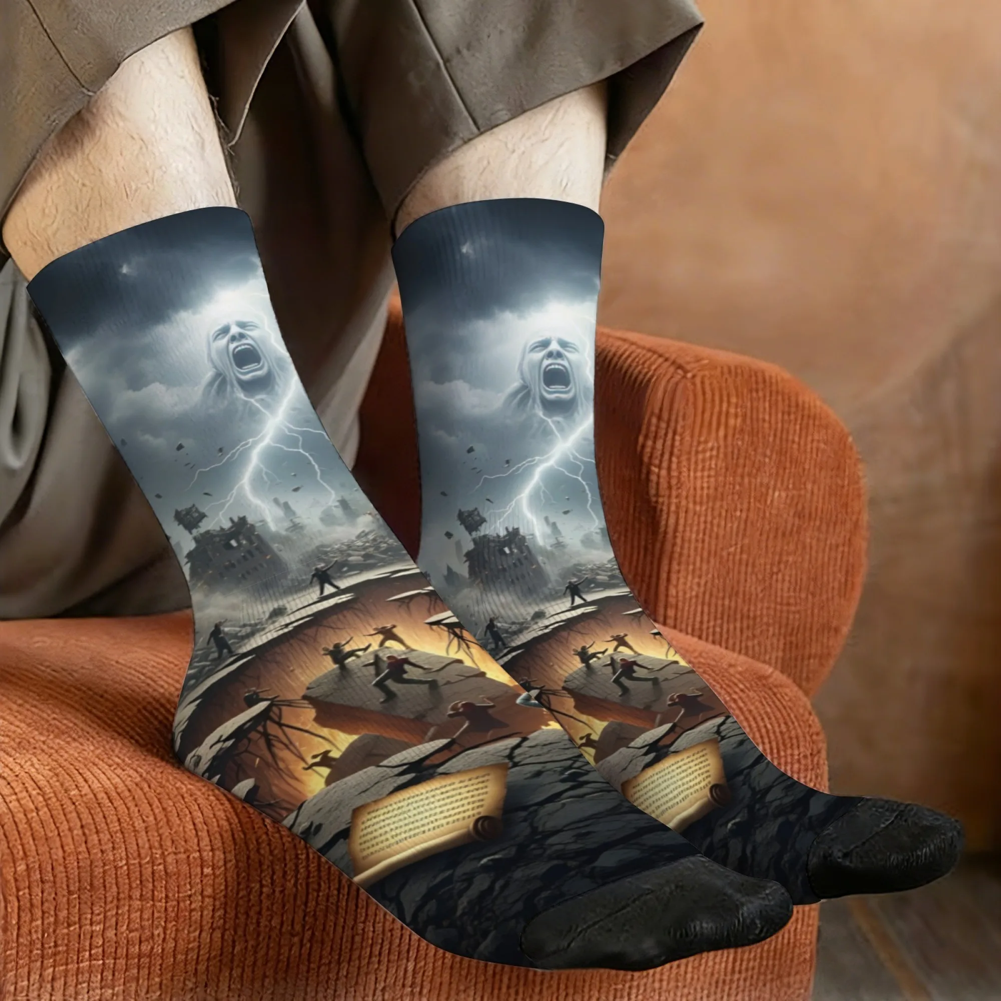 

Dark apocalypse-themed casual socks with a unique street style print, comfortable, breathable, non-slip, perfect as a party gift