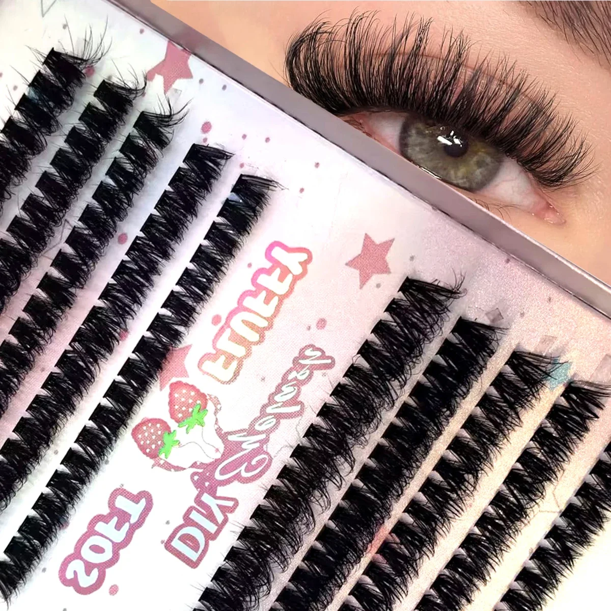 HBZGTLAD DIY 5D Fluffy Lash Clusters 10Rows Thick Eyelash Clusters D Curl Wispy Individual Lashes 8-16mm Cluster Eyelash