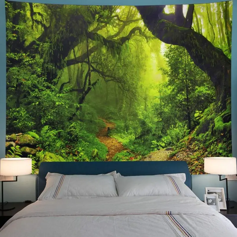 VIKAMA Secret Realm Jungle Stream Tapestry, Ancient Tree Tropical Rainforest Wall Hanging for Bedroom Living Room Decor