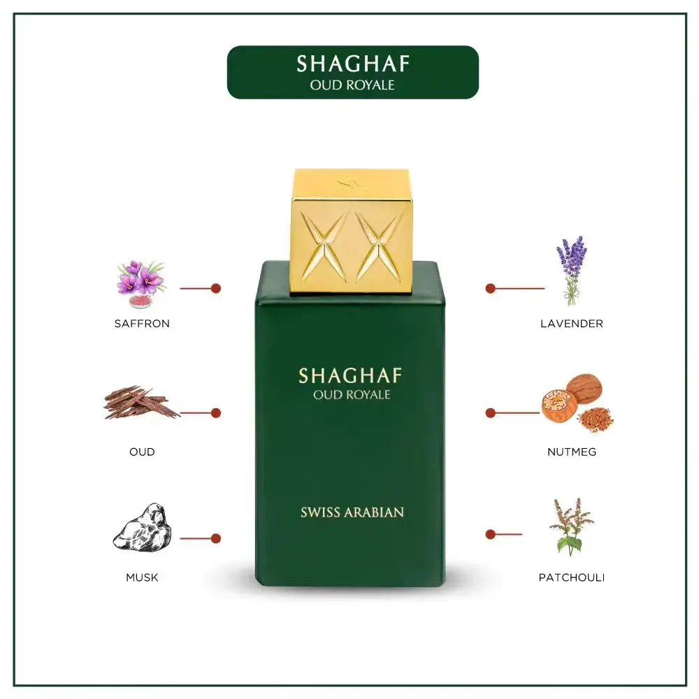Especia suiza árabe Shaghaf Oud Royale, Oud, Fragancia - notas de azafrán y lavanda - perfume para mujeres y hombres