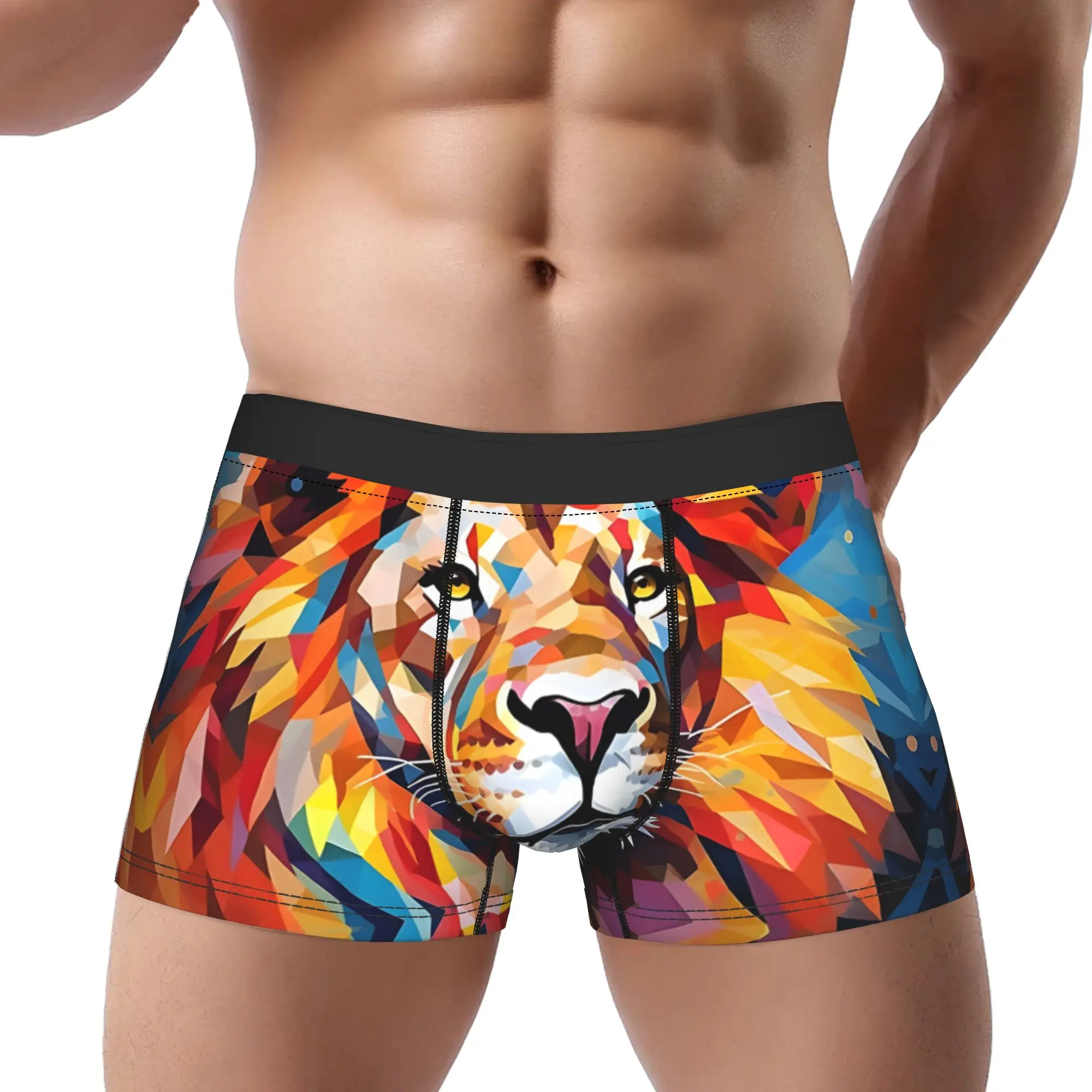 Colorful Abstract Polygon Exotic Animal Print Lion Underpants Breathbale Panties Man Underwear Polygon Comfortable Shorts Boxer
