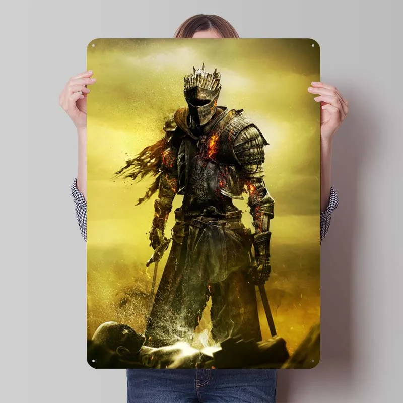 D-DARK SOULS Sign Customizable Game Posters Wall Decor Living Room Decor Men Retro Metal Tin Sign for Gamer Room Decoration Art