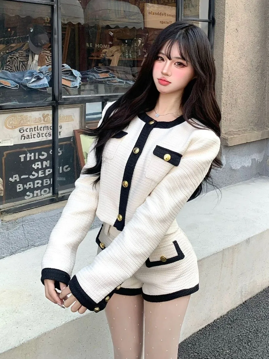 

Faionable Set Женский ор Брюки Ele Sle Cotton Long Sve круглый Ne Костюм-двойка на пуговицах для йоги...