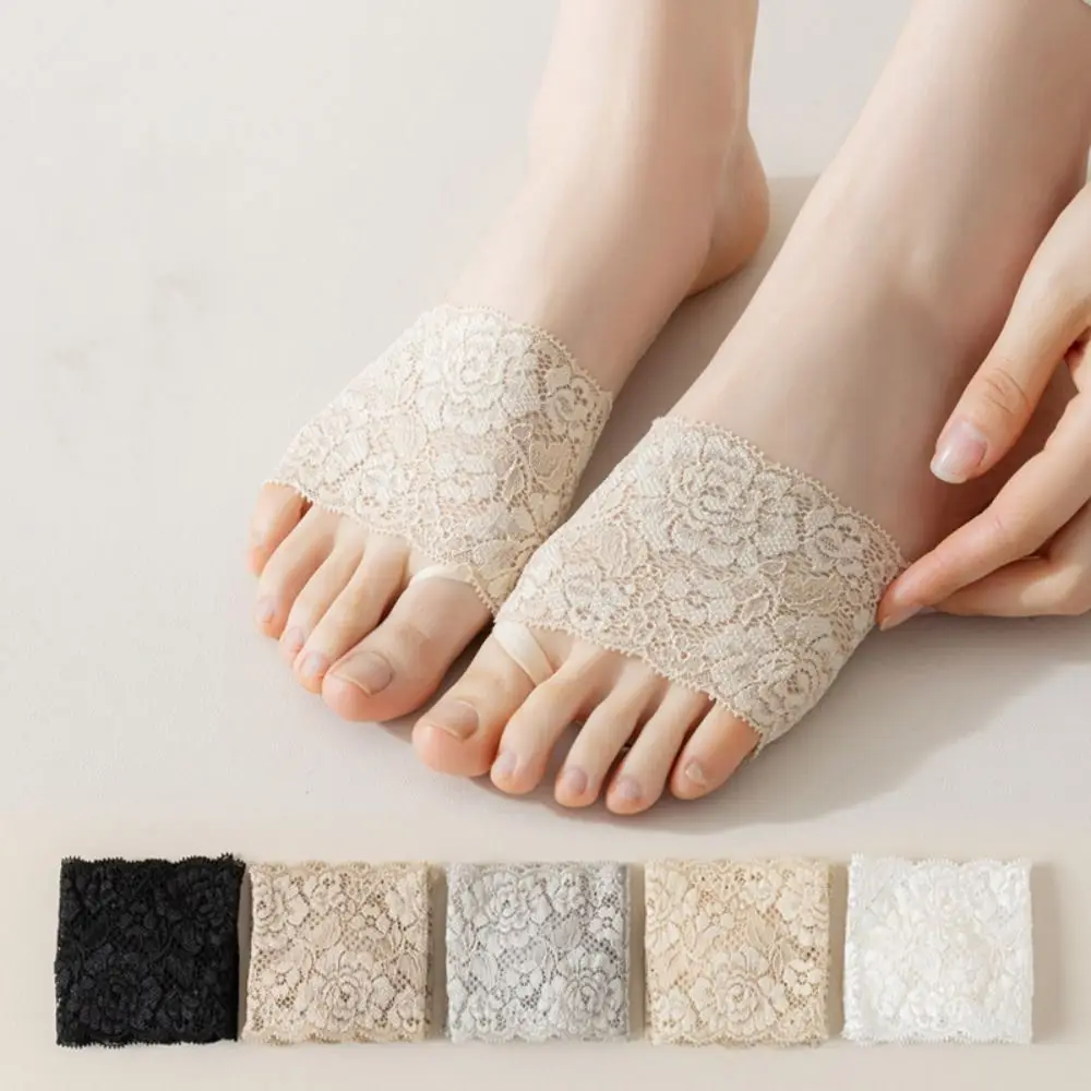 

Elasticity Half Palm Socks Lace Solid Color Toe Separator Socks Mesh Half Palm Insoles Foot Care Five Finger Socks