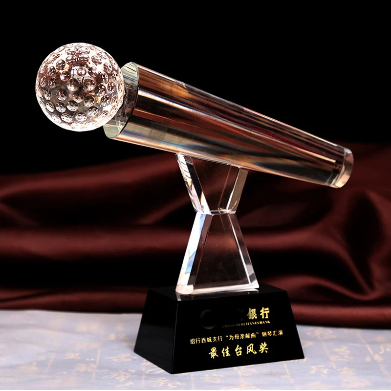 Customized Free Engraving Crystal Microphone Shape Award Trophy Home Decor Singing Music Contest Competition Resin Souvenir, 1Pc