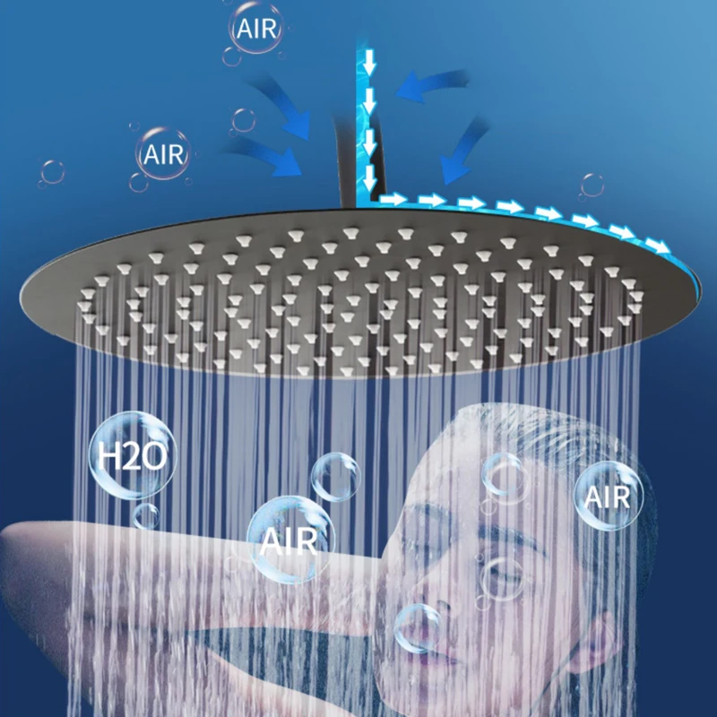 8/10/12 Inch Black Ceiling Shower Head 201/304 Stainless Steel Round Square Rainfall High Pressure For Bath Bathroom Accessory