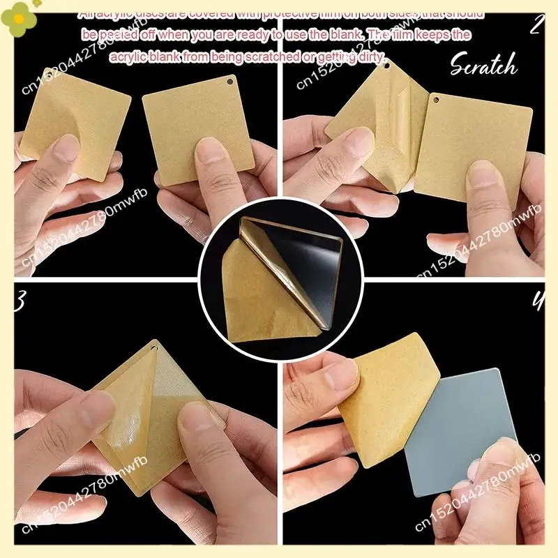 LDHL 120 Pcs Square Acrylic Keychain Blanks Tassels Set Including Acrylic Blanks Silver