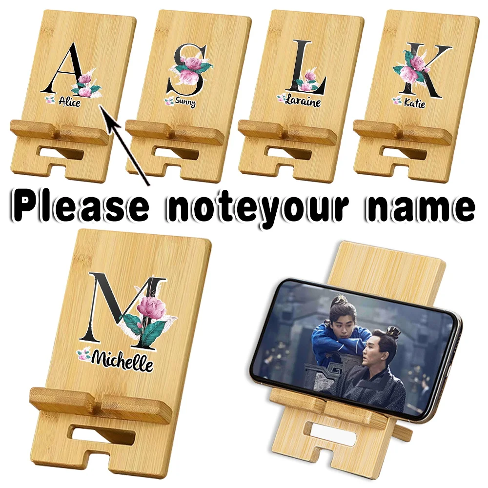 

Customized Name Wooden Phone Holder Detachable Universal Stand Desk Smartphone Dock Portable Cell Phone Stand for Office Travel