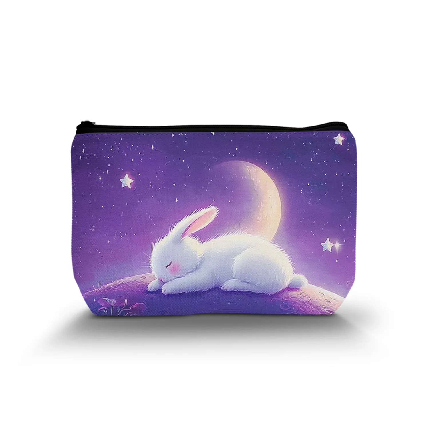 1Pc Charming Bunny And Moon Fashion Cosmetic Bag Durable Multifunctional Zipper Portable Women Cosmetic Bag Suitable For Daily