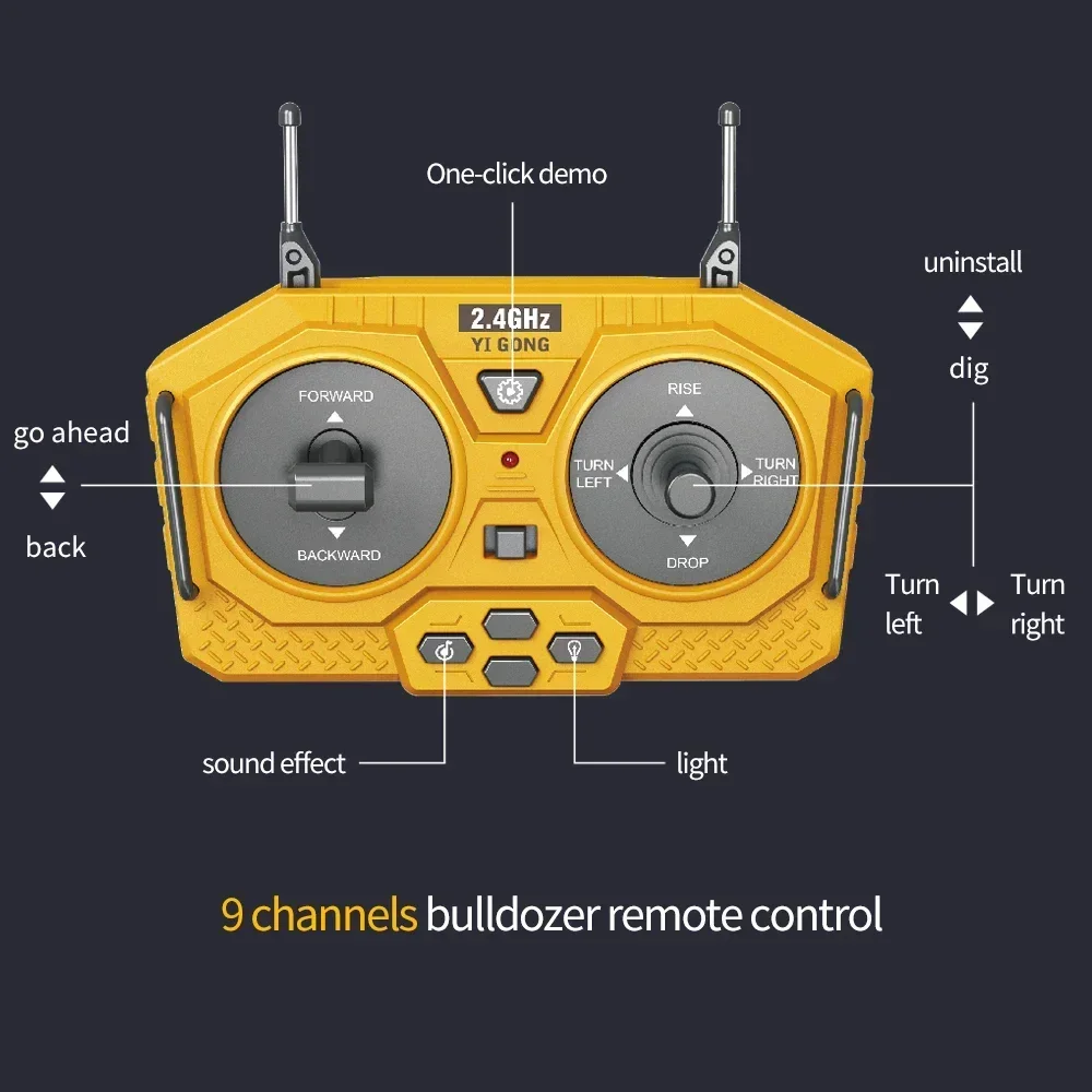 2.4G High Tech 11 Channels RC Excavator Dump Trucks Bulldozer Alloy Plastic Engineering Vehicle Electronic Toys For Boy Gifts