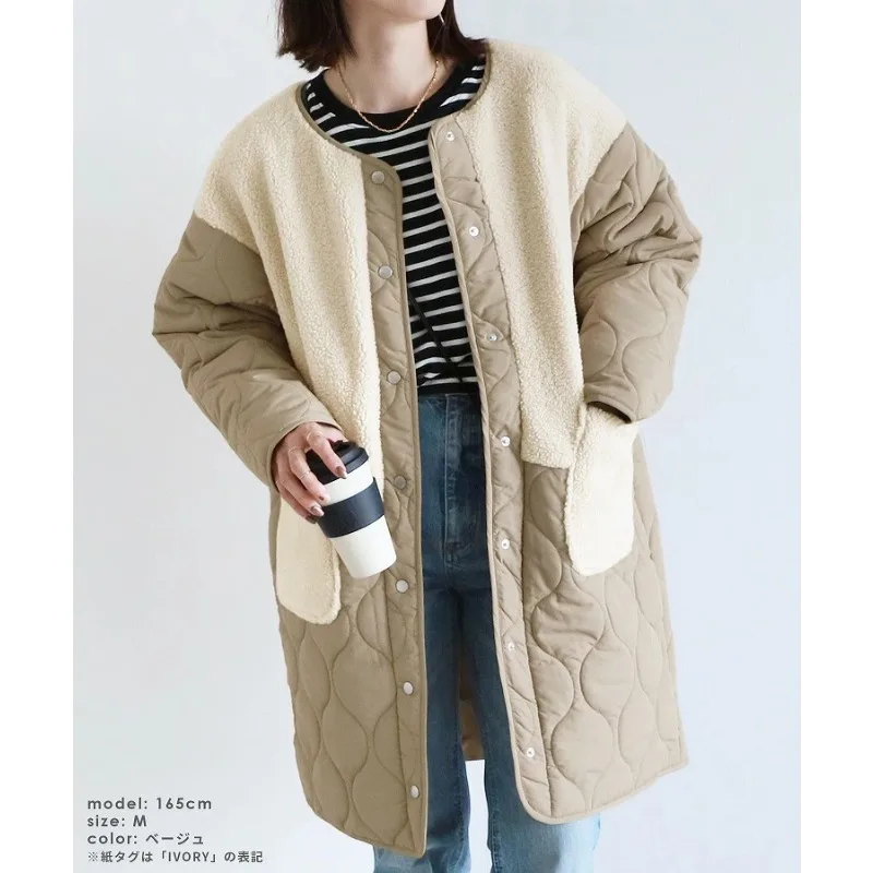 

ZEMOREXMZ 2025 Autumn and Winter New Fashion Women's Casual Splicing Cotton Jacket Medium to Long Length Cotton Jacket
