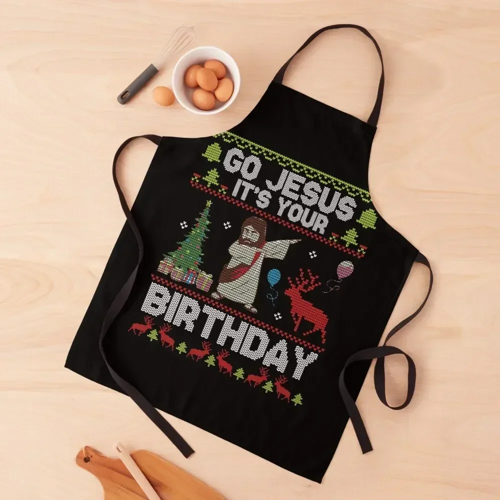 Dabbing With Tree Reindeer Snow Go Jesus It'S Your Birthday Apron professional hairdresser Chef jacket men Apron