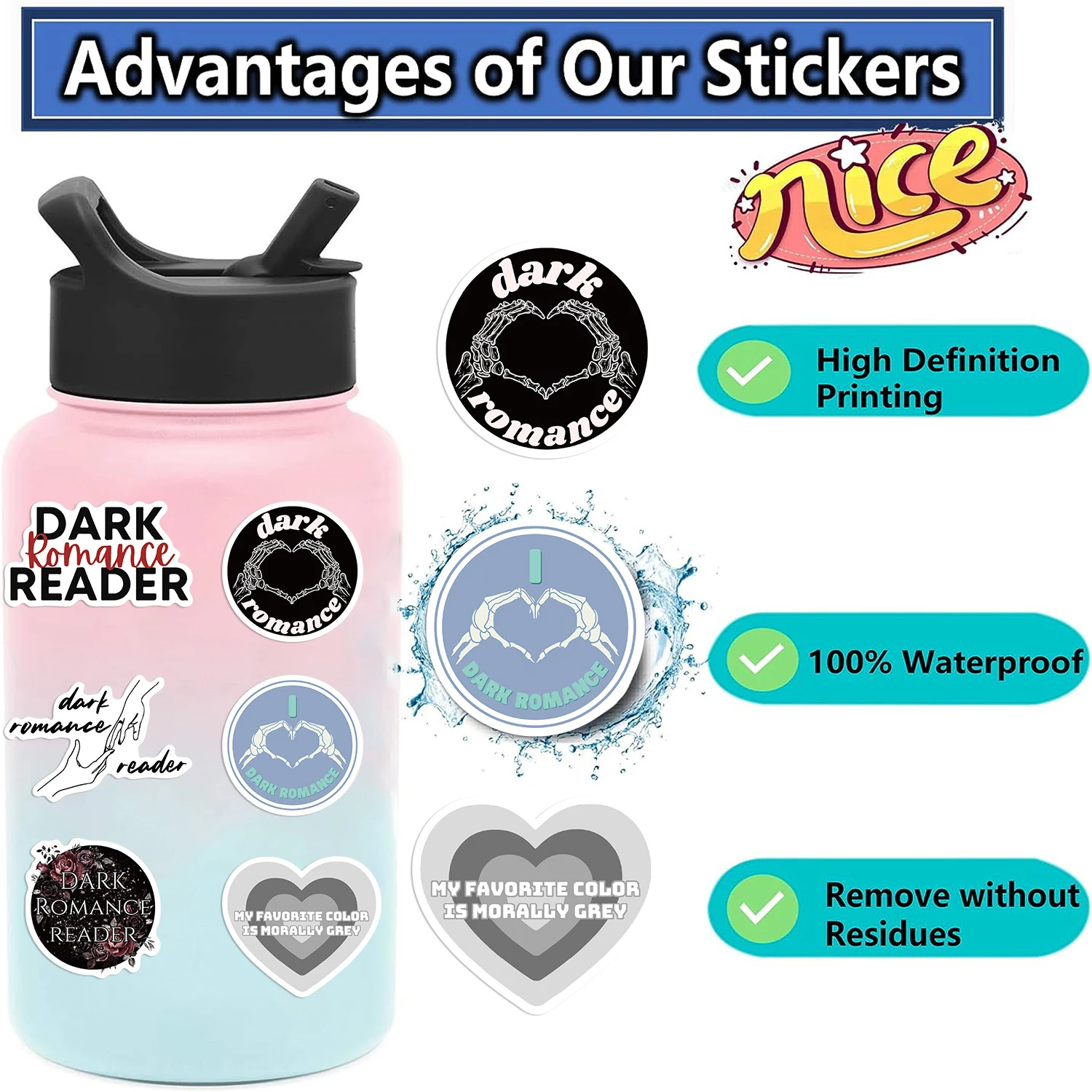 50pcs Dark Romance Reader Stickers For Laptop Luggage Skateboard Scrapbook Notebook Diary Stickers Aesthetic Graffiti Decals