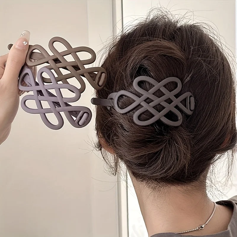 

1 Matte Hair Clips - Celtic Knot Twisted Hair Clips, Dark Brown/Black/Gray/Beige, Minimalist Vintage Hair Clips.