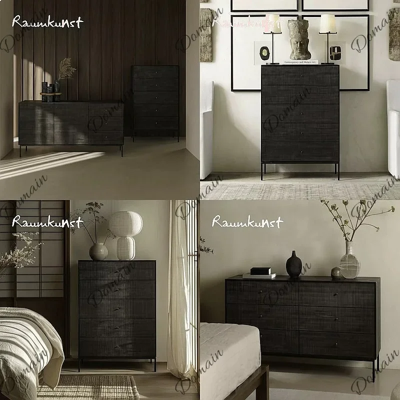 N80 Nordic Style Solid Wood Teak 5 6 9 Drawer Dresser Chest, Italian Design Entryway Storage Cabinet for Living Room