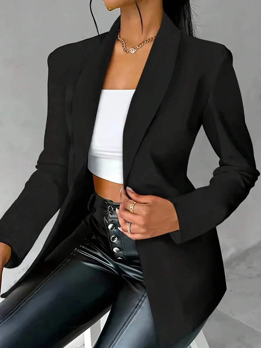 

Women's Black Long Sleeve Fitted Blazer Jacket, Winter Style