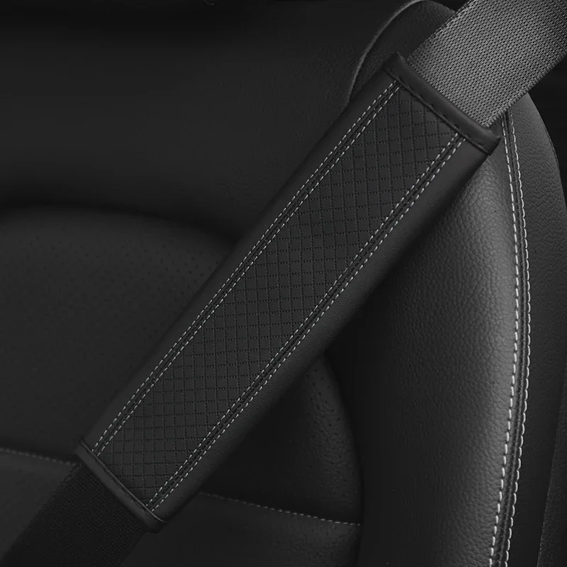 1PCS PU Leather Embossed Car Seat Belt Shoulder Cover Decompression Comfort Car Accessories Safety Belt Protective Cover