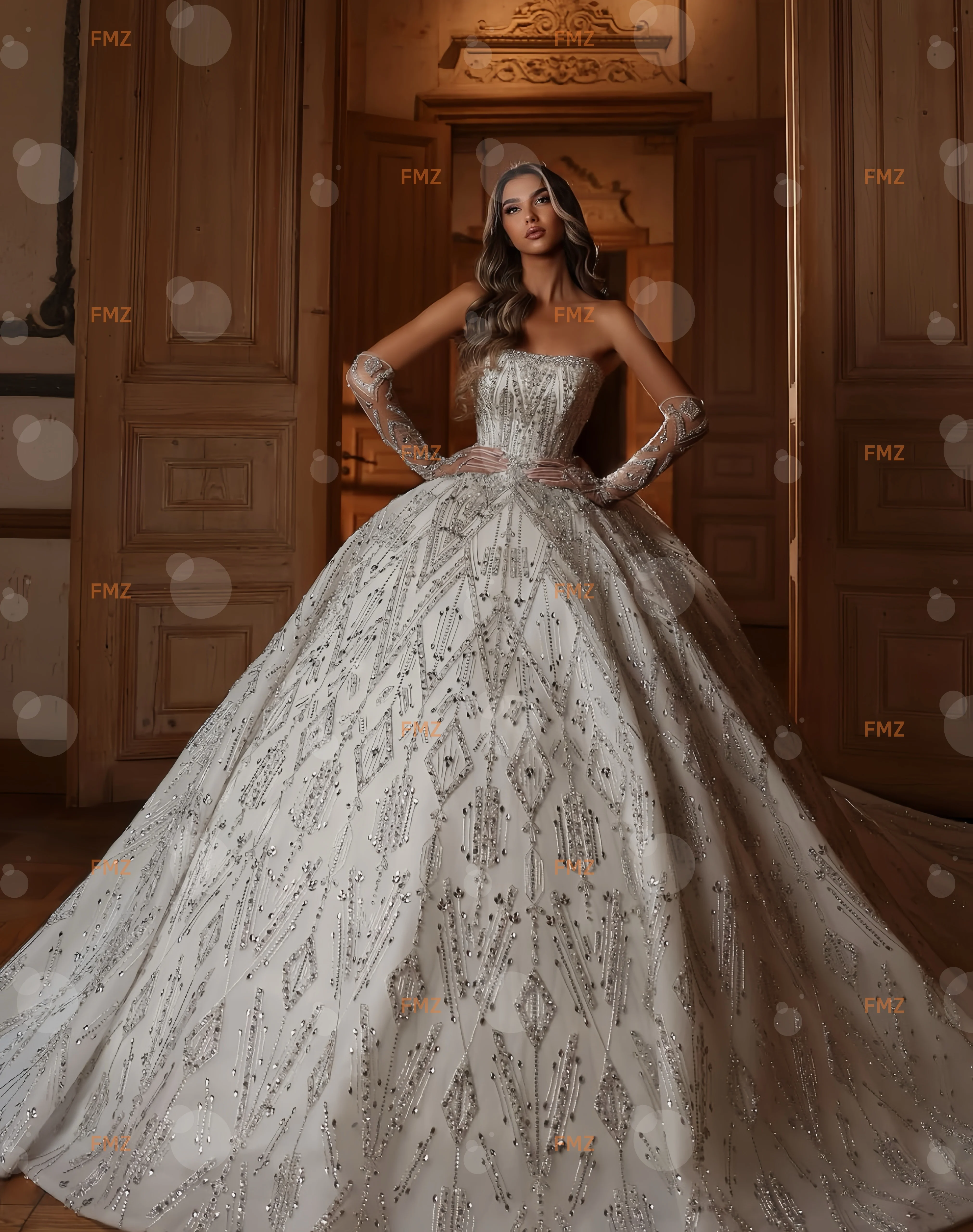 Customzied strapless sleeveless Ball Gown beaded wedding dress vestidos de novia amanda novias amanda novias official