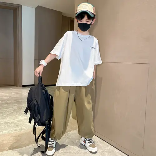Teens Children's Summer Sets for Boys Clothing Cotton Set 2025 New Fashion Kids Loose Handsome T-shirt+ Lantern Pants Set Outfit - Image 6