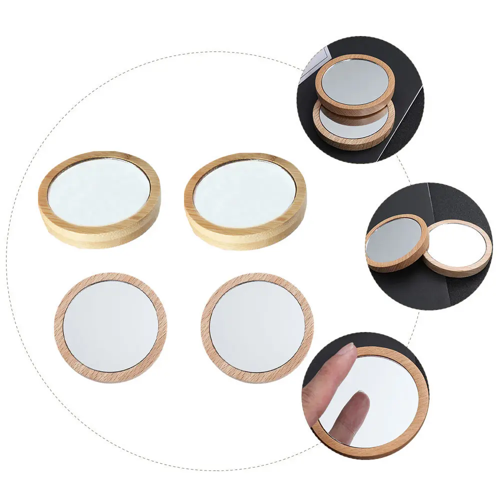 4-delige draagbare make-upspiegels Houten eenvoudige spiegel Prachtig vakmanschap Duurzaam materiaal Perfect voor reisgeschenken