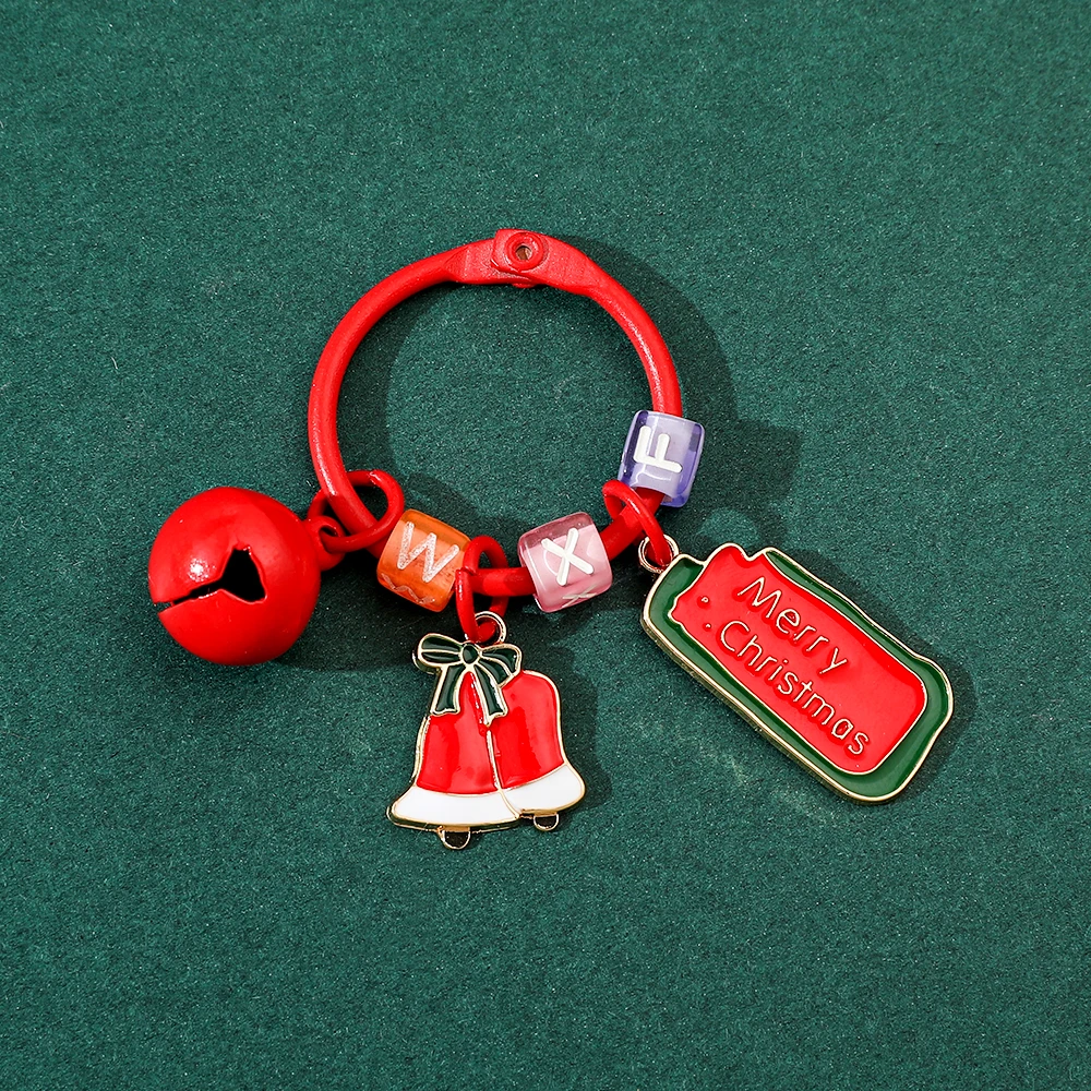 Cartoon Originality Christmas Pendant Cute Santa Elk Bell Keychain Car Keychain for Friend Christmas Gift