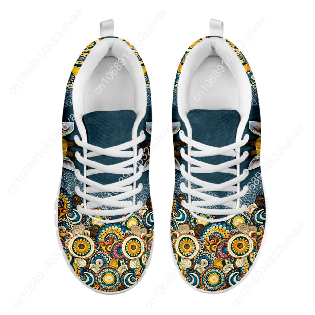 Bohemian Style Lace-up Shoes Cartoon Giraffe Print White Platform Sneakers Comfortable And Breathable Summer Shoes
