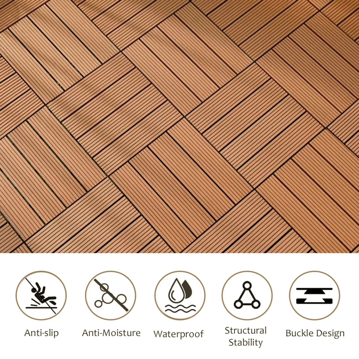 

Wood Plastic Composite Deck Tiles Set of 20pcs, Composite Decking Resist Rust, Water, Weather, Indoor&Outdoor, Easy to DIY & Mai