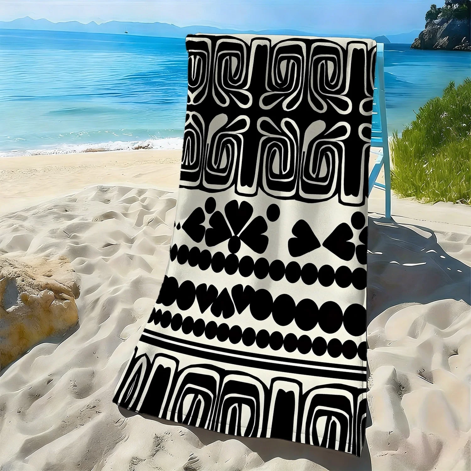 

Пляжное полотенце из полиэфирной микрофибры с этническими геометрическими узорами в стиле ретро, отлично впитывает влагу, подходит для плавания и пляжного отдыха.