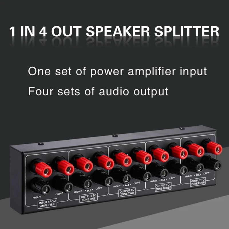 Passive 1 In-4 OUT Audio Amplifier / Speaker Signal Splitter Box Distributor Audio Switcher