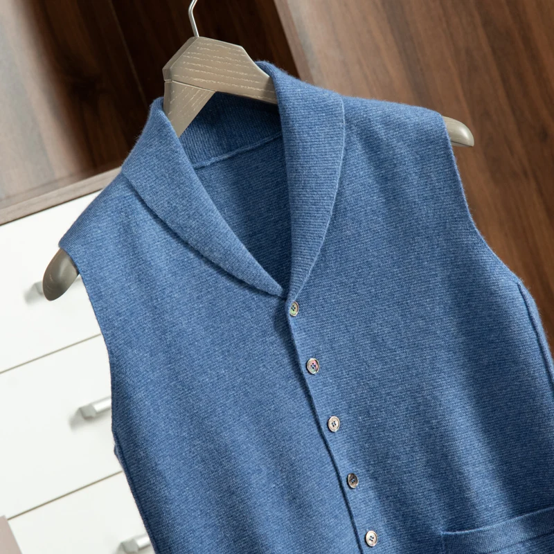 ZOCEPT High Quality Goat Cashmere Vest for Men Autumn Winter Casual Knitted Business Lapel Sweater Sleeveless Cardigan Waistcoat