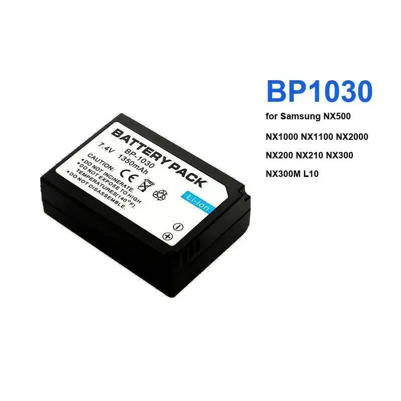 

Аккумулятор для камеры BP1030 1350 мАч для Samsung NX500 NX1000 NX1100 NX2000 NX200 NX210 NX300 NX300M L10