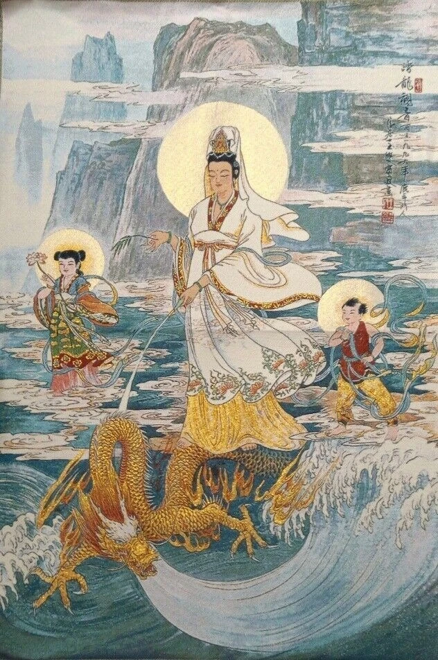 

36 "Китайская ткань, шелковый дракон Гуаньинь, детская фреска, настенный гобелен Tangka