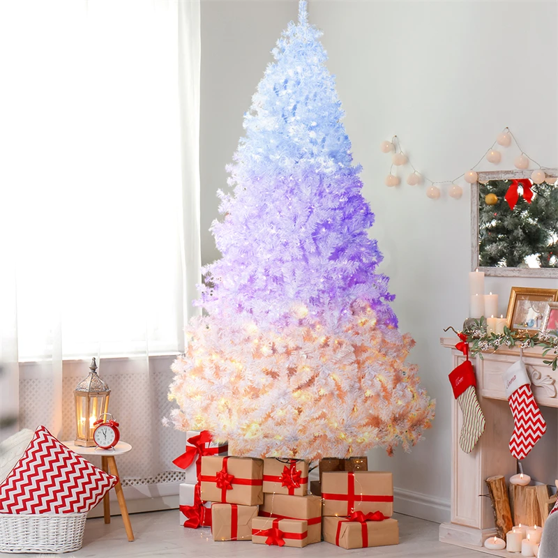 9FT Wooden Christmas Tree With 150cm Metal Stand Base 8 Modes Flashing Warm Light Artificial Tree Holiday Christmas Decoration