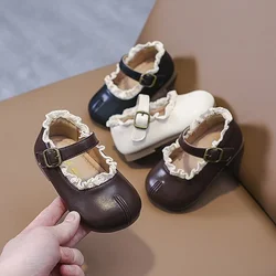 Spring Autumn Baby Girls Leather Shoes Children Lace Party Princess Shoes Non-slip Soft Sole Toddler Kids Lightweight Shoes