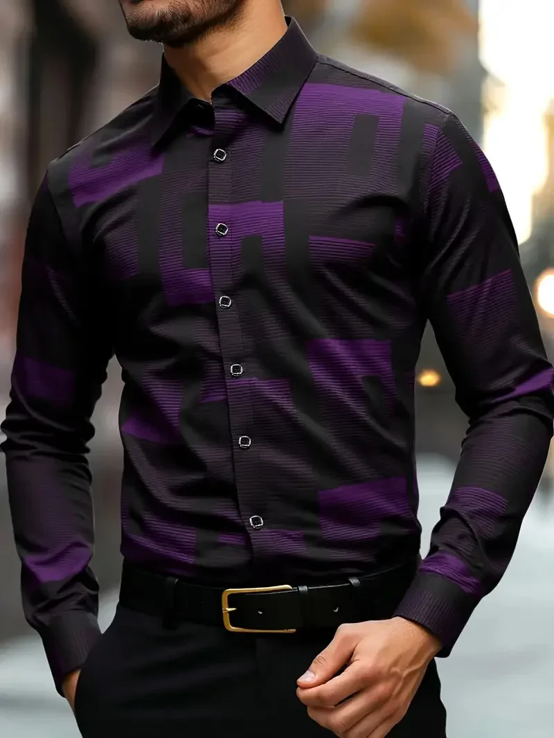 زهور كبيرة مجعد العشب الطباعة الطبيعية الباروك الرجال قميص فاخر عادية زر احتفالي مريح كم طويل زي #4