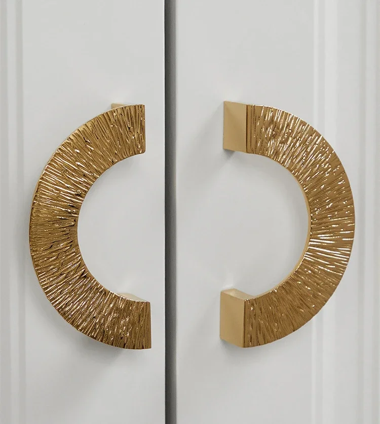 Bright Gold Handles for Furniture Kitchen Cabinet Door Wardrobe Brass Linear Hammer Handle and Knob Luxury Drawer Knobs Handles