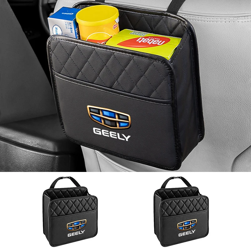 Car Seat Back Organizer Storage Bag Leather Pocket Tissue Cup Holder For Geely Emgrand X7 EC7 Atlas Boyue GC6 Parts LC EC8 view 2