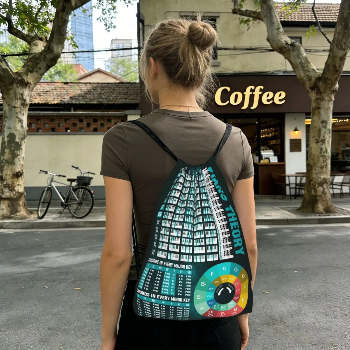 Music Basic Guitar Chord Theory Chart Piano Backpacks Portable Drawstring Bags Sports Bag Book Bags for Travel Students