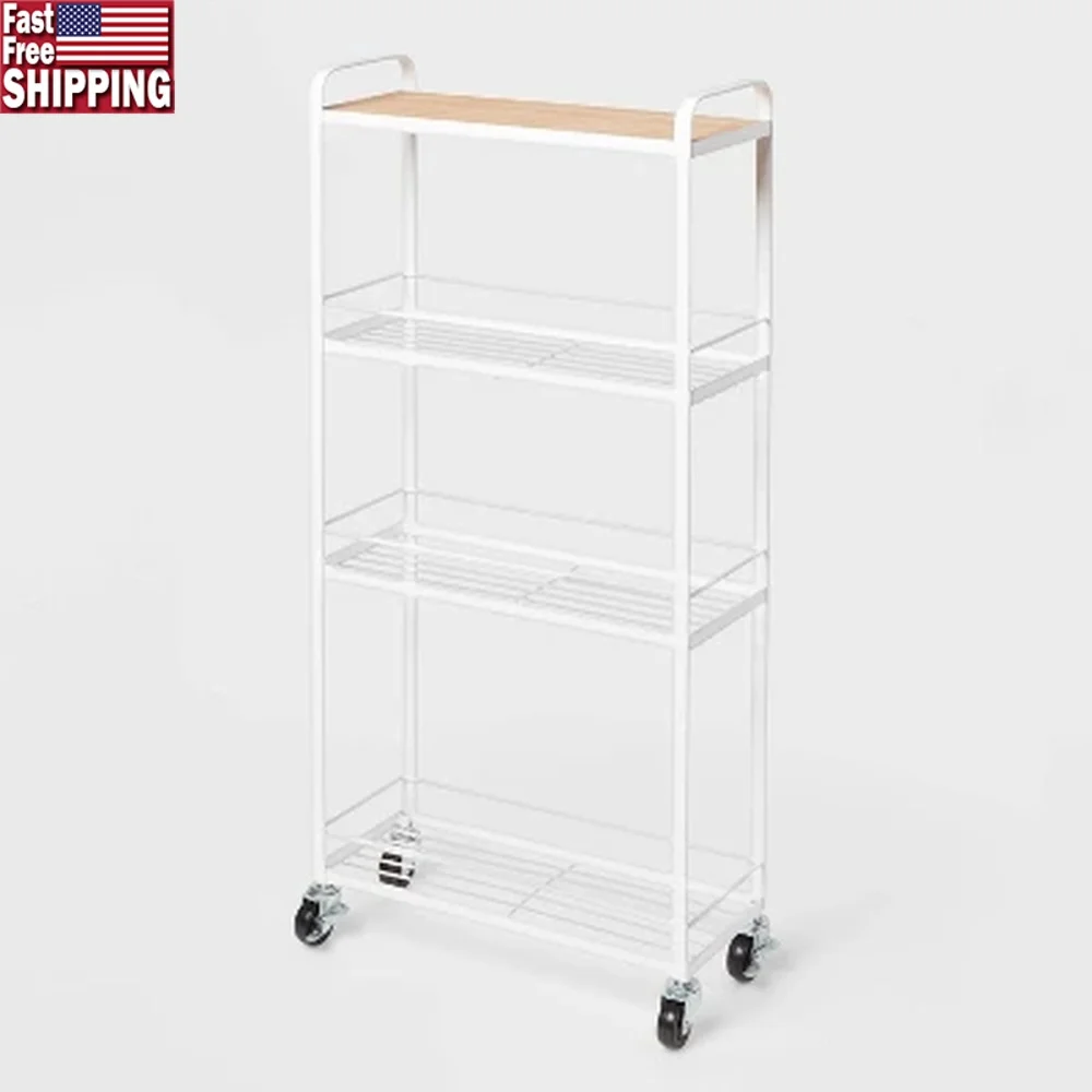 

Skinny Storage Cart Locking Wheels Utility Cart No Assembly Three Mesh Shelves Modern Design Steel Frame Ideal Small Spaces 31