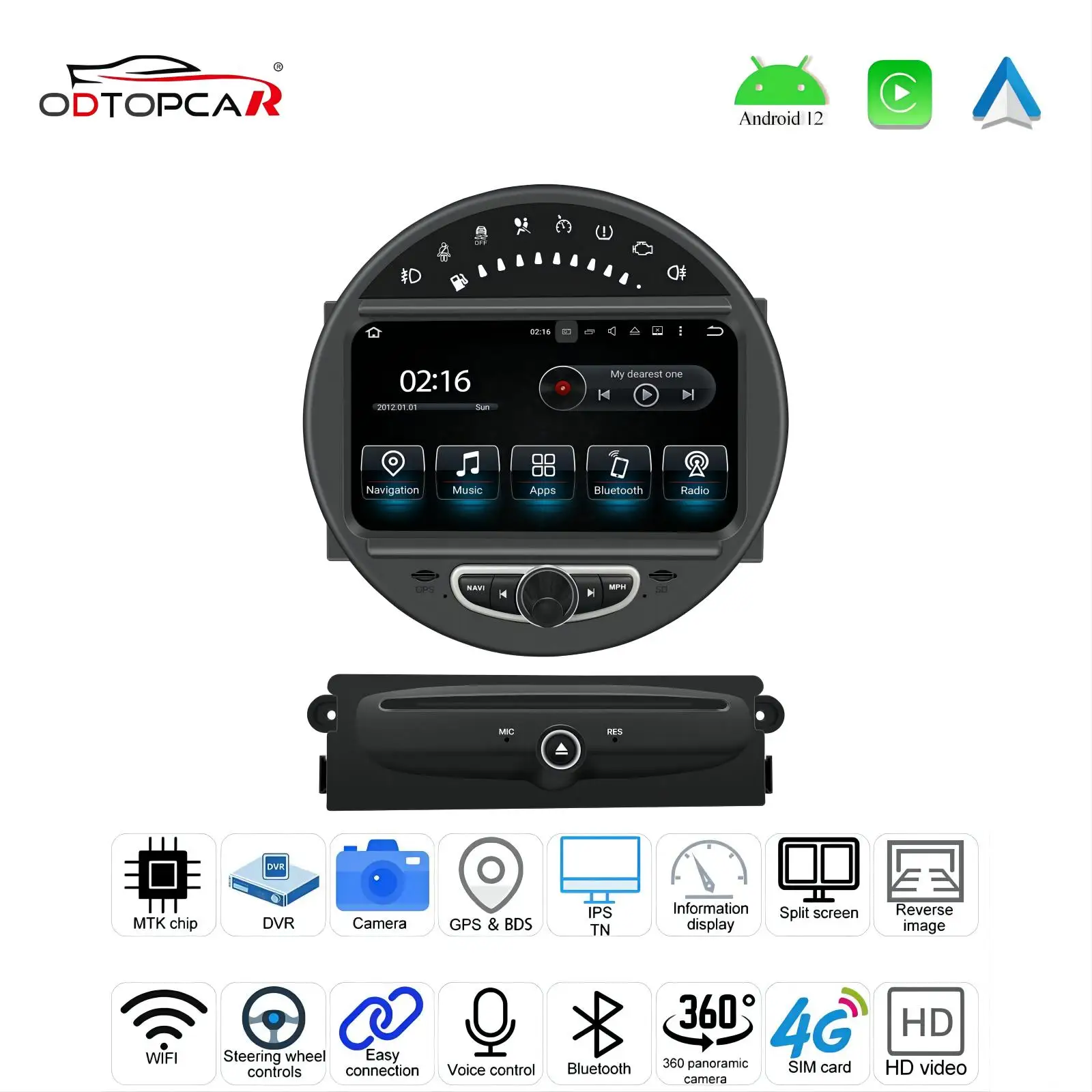 ODTOPCAR Mini Cooper Car Stereo For R56 8 Inch Touch Screen Android Auto Apple CarPlay Full Screen RDS BT DVD GPS Navigation