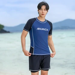 Plus Size Bademode Herren Zweiteiler Outfit Sommer Kurzarm Badeanzug Schnell trocknende Badehose Surfanzug Beachwear Rashguard