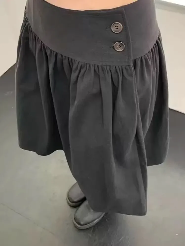 2025 American Vintage Skirt for Women Korean High Waist Loose French Elegant Solid Color Japanese Harajuku A-line Skirts