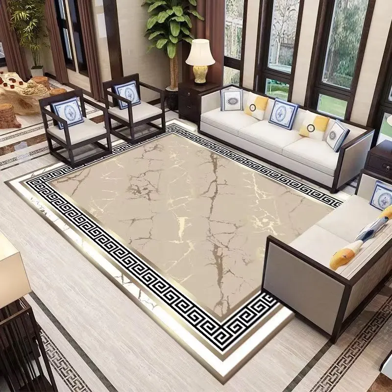 Nordic Luxury Carpet Golden Abstract Living Room Sofa Large Area Rugs Bedroom Decoration Floor Mat Washable Study Lounge Carpets