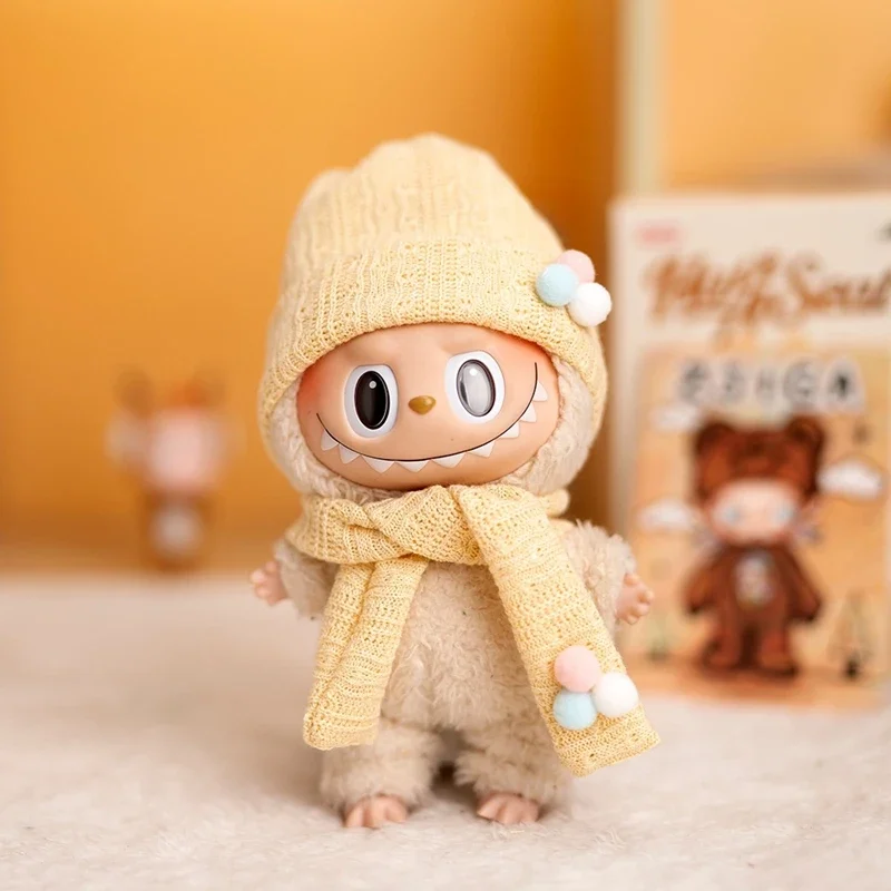 Doll Hat for 17cm Labubu Doll 4 Colors Knitted hat and Scarf Kawaii Cute Doll Accessories Kids Girls Toys