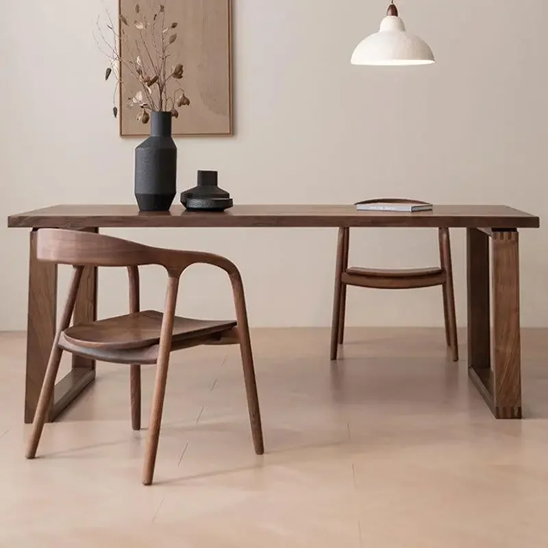 N40 A table of walnut show North American black walnut pure solid wood large board rectangular dining table and chairs computer