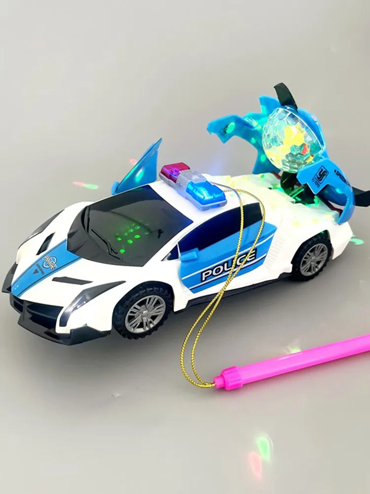 子供用中秋節ギフト-男の子用-手持ち光るパトカーおもちゃ-一方向変形電動ランタン