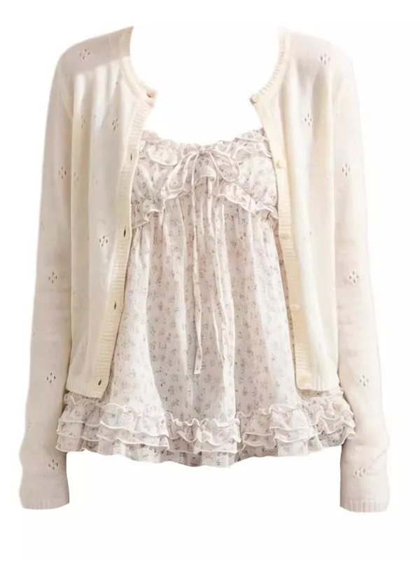 Large Size Floral Print Halter Neck Commuter Style Women's Top Korean Cute Countryside Style Spring Slimming Atmosphere Feeling