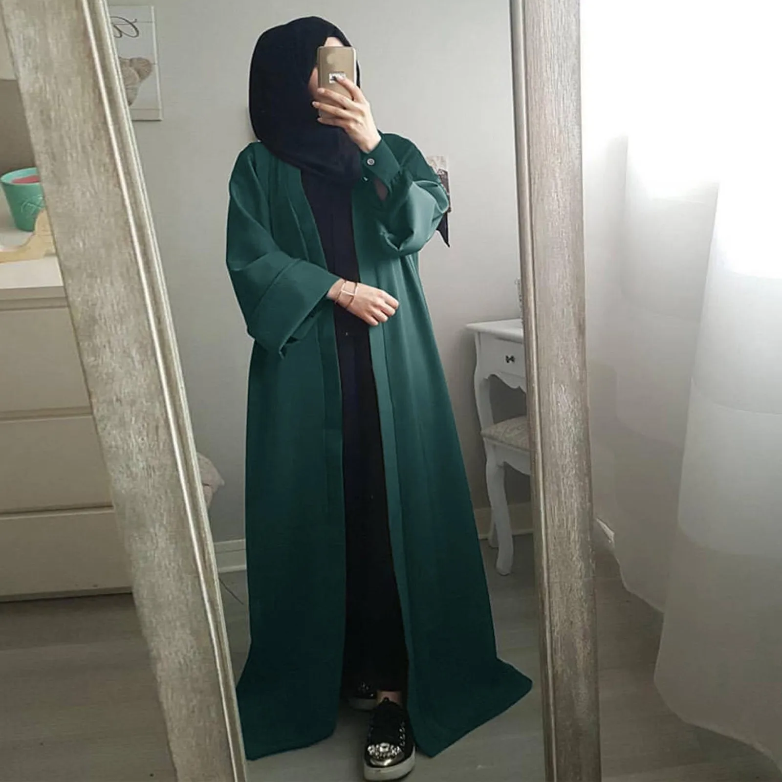 Fashion Muslim Kimono Abaya Solid Retro Ethnic Cardigan Robe Ramadan Dress Dubai Middle Eastern Saudi Arabia Eid Clothes